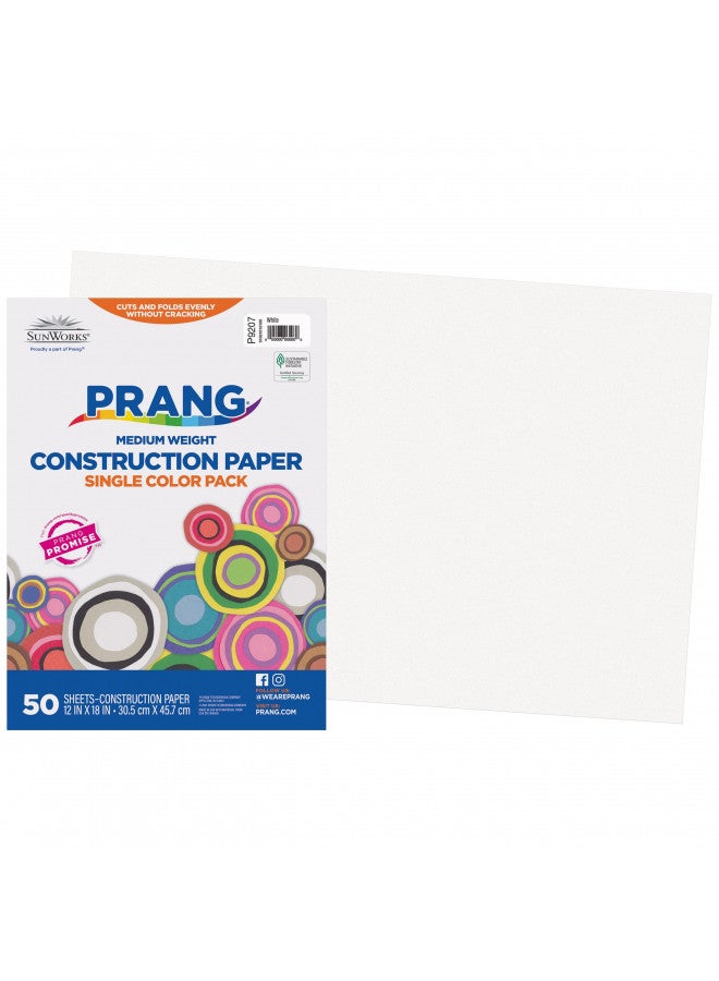 Prang (Formerly SunWorks) Construction Paper, White, 12" x 18", 50 Sheets - Image 1