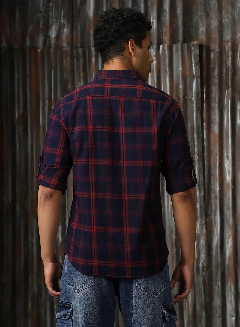 HIGH STAR Men's Multicoloured 100% Cotton Checkered Button Down Regular Fit Shirt