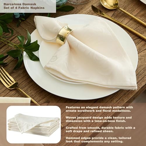 Newbridge Barcelona Luxury Damask Fabric Tablecloth, 90” Round, Antique White, 100% Polyester, No Iron, Soil Resistant Dining Room, Party and Banquet Table Cover - Image 4