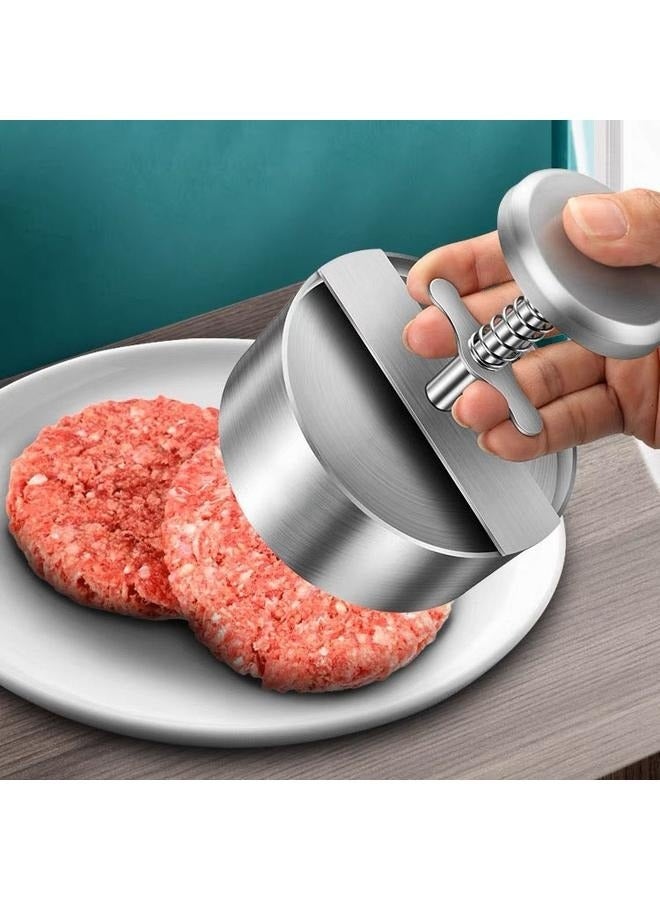 صانعة البرجر المصنوعة من الفولاذ المقاوم للصدأ، صانعة فطائر البرجر، مكبس برجر قابل للتعديل، قوالب صنع فطائر غير لاصقة للحوم البقر والخضروات - Image 2