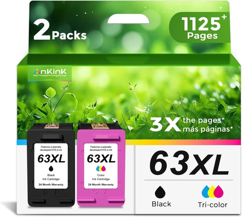 Ankink 4x Capacity 63XL Ink Cartridges Black and Color Combo Pack Replacement for HP Ink 63 XL Officejet 3830 4650 4652 4655 5200 5252 5255 5258 Envy 4520 4512 Deskjet 1112 2132 3630 3632 Printer HP63 - Image 1