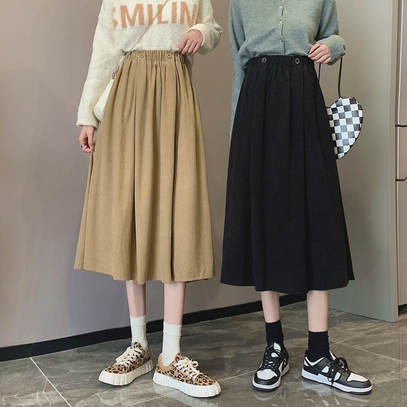 تنورة نسائية ربيعية/خريفية/شتوية عالية الخصر على شكل حرف A طويلة مع تنورة سميكة متوسطة الطول كبيرة التأرجح - Image 4