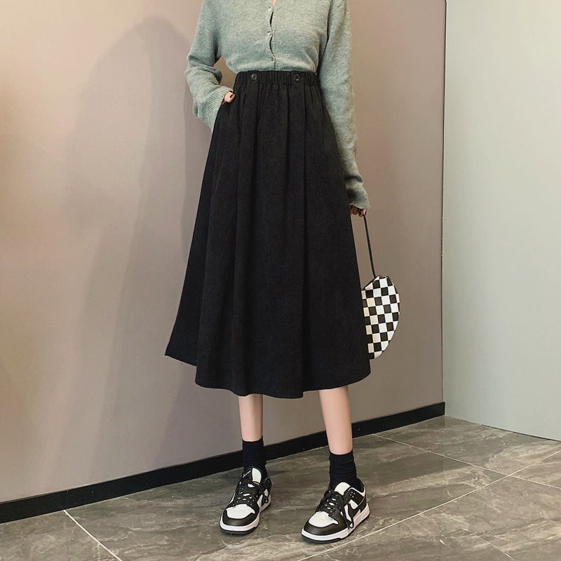 تنورة نسائية ربيعية/خريفية/شتوية عالية الخصر على شكل حرف A طويلة مع تنورة سميكة متوسطة الطول كبيرة التأرجح - Image 1