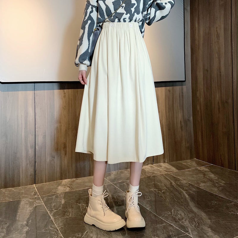 تنورة نسائية ربيعية/خريفية/شتوية عالية الخصر على شكل حرف A طويلة مع تنورة سميكة متوسطة الطول كبيرة التأرجح - Image 5