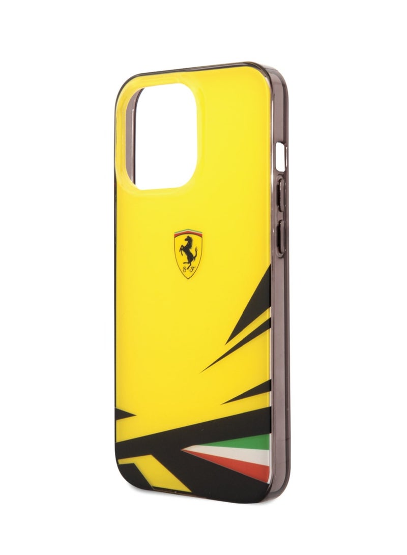 Ferrari iPhone 14 Pro Max Case PC/TPU Back Cover with Double Layer Print / Lifted Ring Case / Double Layer Grass Print / Slim Profile / Easy Snap-On / Drop & Bumper Protection - Yellow - Image 1