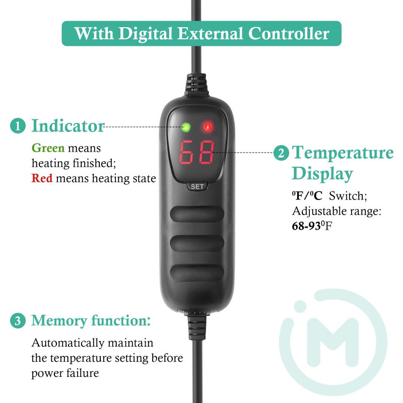 HITOP Aquarium PTC Heater with Controller: 200W 300W 400W Digital Heater for Fish Tank and Turtle Tank 40-100Gallon, with Protective Cover - Image 4