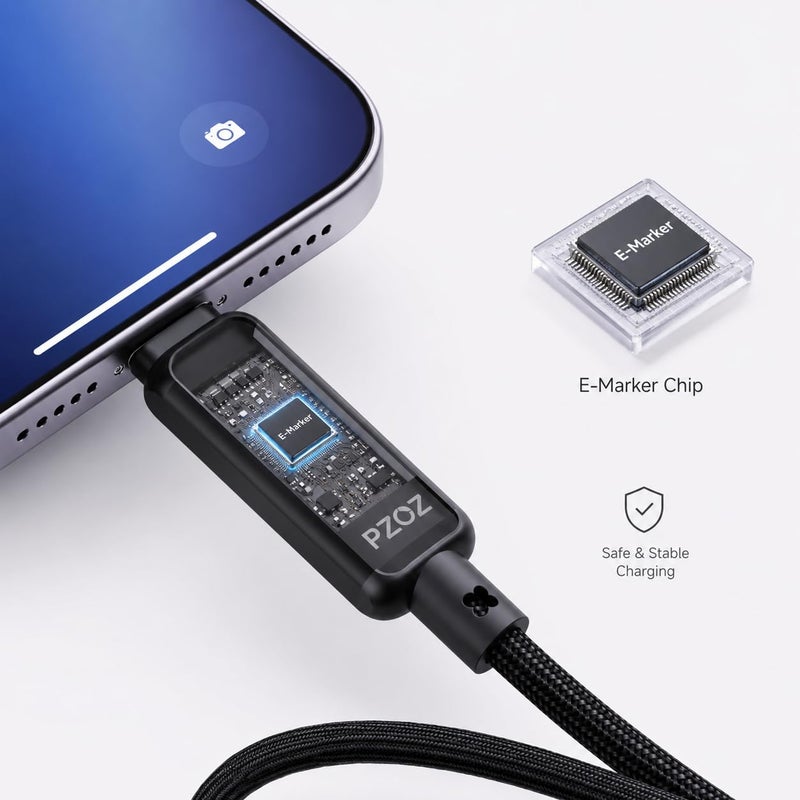 Pzoz 240W USB C to USB C Cable with LED Power Display | PD 3.1 fast charging cable with real-time power display for MacBook, iPhone 17/16, iPad and more. - Image 4