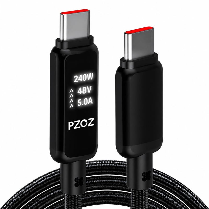 Pzoz 240W USB C to USB C Cable with LED Power Display | PD 3.1 fast charging cable with real-time power display for MacBook, iPhone 17/16, iPad and more. - Image 1