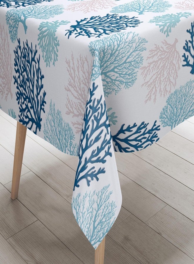 weesire Ocean Tablecloth Coastal Nautical Rectangle Tablecloth Coral Print Ocean Themed Beach Decorative Waterproof Table Covers for Outdoor Dining Room Kitchen Living Room, 60x120 Inches, Navy/Blue/Teal/ - Image 1
