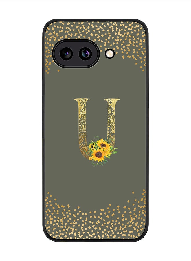 For Google Pixel 9a Case,Slim fit Camera Protection, Shockproof Thin Phone cover  - Custom Floral Monogram - U  (Olive Green )