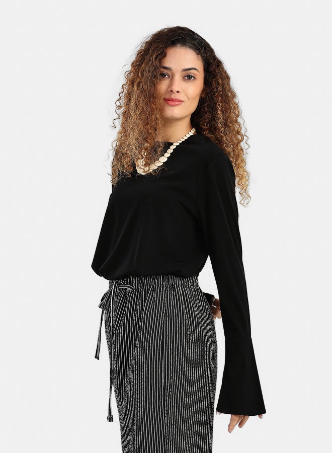 Carina Black Blouse with Bell Sleeves - Image 2