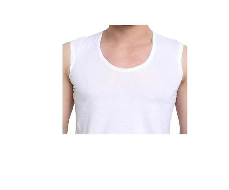 GMR Men's Broad Shoulder Low Round Neck Cotton Vest Sleeveless Pack of 2-90cm White, Regular Fit, Large - Image 3