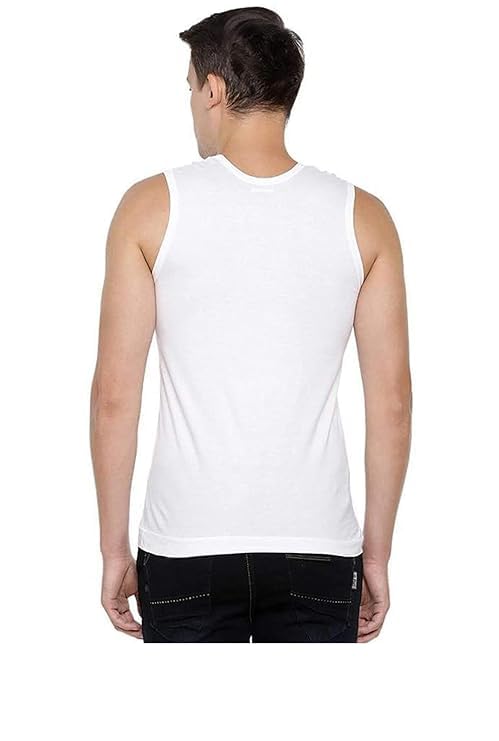 GMR Men's Broad Shoulder Low Round Neck Cotton Vest Sleeveless Pack of 2-90cm White, Regular Fit, Large - Image 2