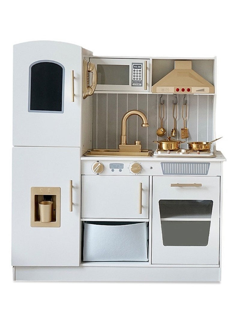 MaBaby Wooden Play Kitchen Toy Set with Light, Kids Children Pretend Toy Kitchen Playset with Sink Play Toy,Oven Microwave,Toddler Cooking Set Toy for kids  - Image 1