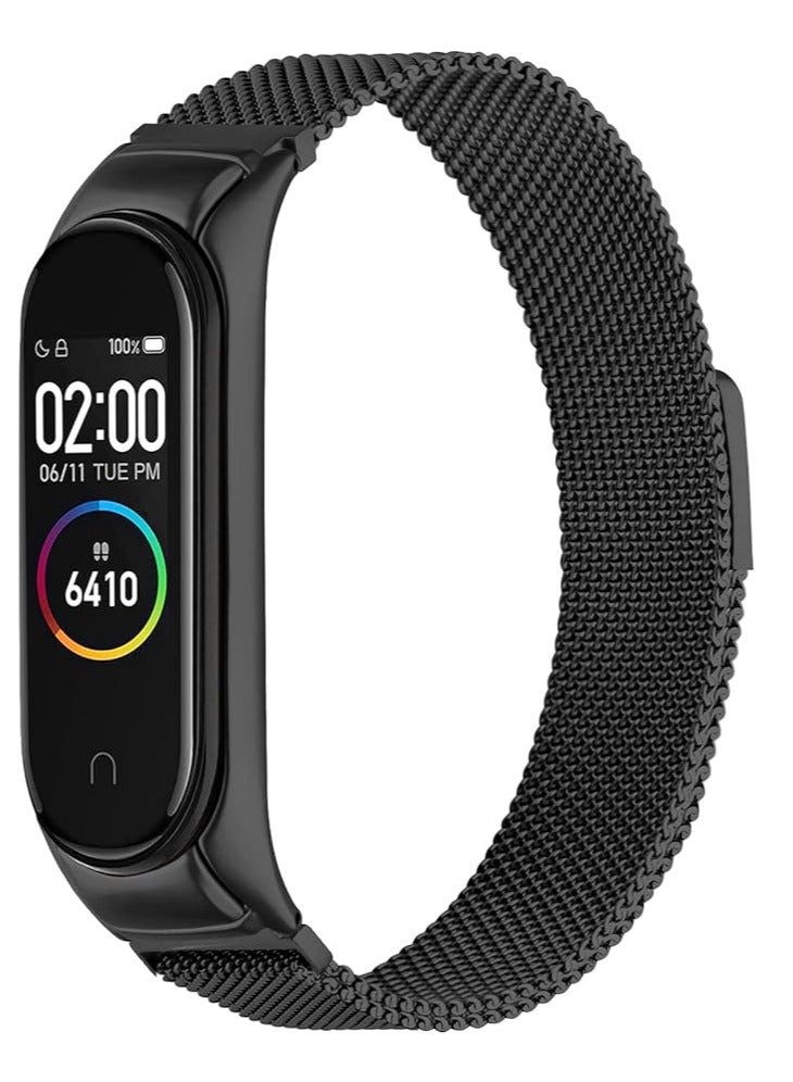 Strap for Xiaomi Mi Band 5/ Mi Band 6, Breathable Replacement Straps Smart Band Watch Wristband Bracelet for Women Men (black), Stainless Steel - Image 1