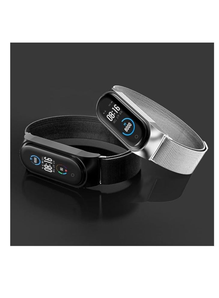 Strap for Xiaomi Mi Band 5/ Mi Band 6, Breathable Replacement Straps Smart Band Watch Wristband Bracelet for Women Men (black), Stainless Steel - Image 2