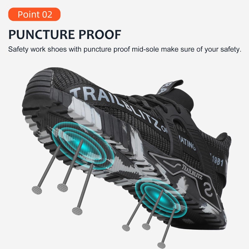 TRAILBLITZ Composite Steel Toe Shoes for Men Work Safety Sneakers Non Slip Comfortable Lightweight Breathable Mens Hard Toe Industrial Construction Tennis Slip On Footwear(10.5 Men, Black) - Image 3