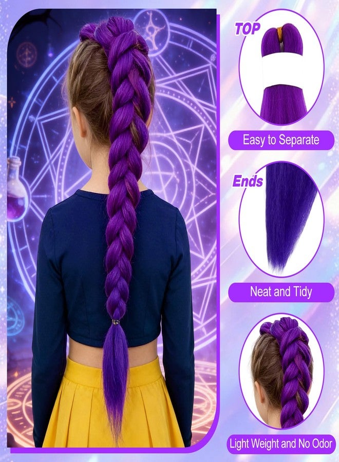 ROOKEA 2 Pack 26 Inch Purple Braiding Hair Extensions Pre-stretched Long Wigs for Women, Colorful Ponytail Synthetic Hair Makeup Braids for Cosplay Christmas Halloween Costume Bachelorette Party - Image 4