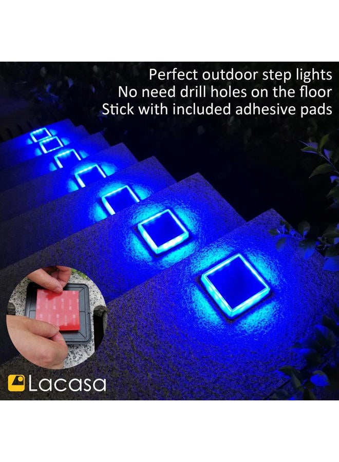 Lacasa Blue Solar Deck Lights 4 Pack, Dusk to Dawn Large Battery Step Lights, Big Solar Powered Waterproof Dock Lights, LED Solar Lights Outdoor Garden Stair Driveway Walkway Pathway Warning Lamp - Image 4
