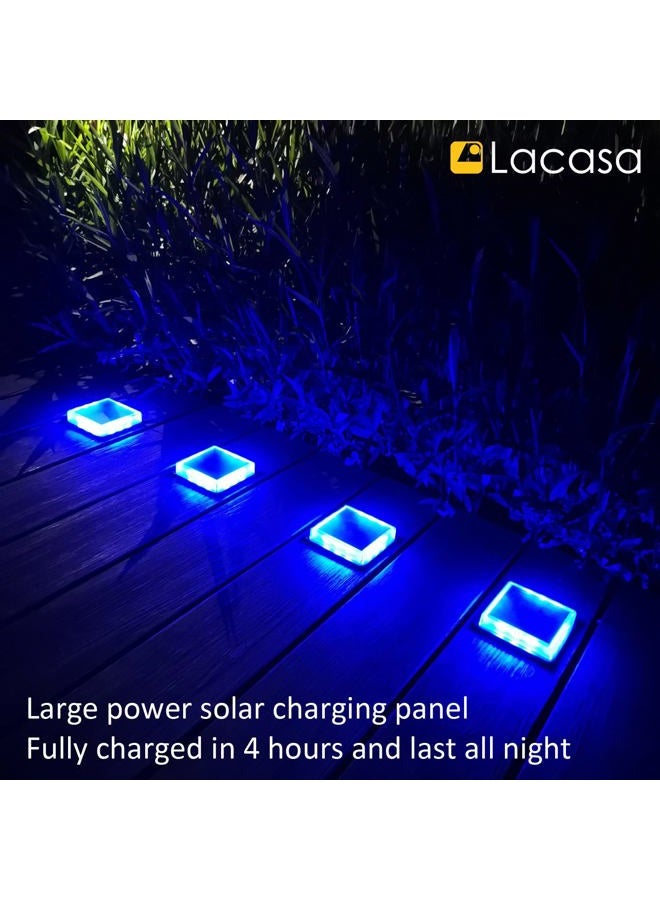 Lacasa Blue Solar Deck Lights 4 Pack, Dusk to Dawn Large Battery Step Lights, Big Solar Powered Waterproof Dock Lights, LED Solar Lights Outdoor Garden Stair Driveway Walkway Pathway Warning Lamp - Image 5