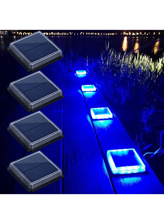 Lacasa Blue Solar Deck Lights 4 Pack, Dusk to Dawn Large Battery Step Lights, Big Solar Powered Waterproof Dock Lights, LED Solar Lights Outdoor Garden Stair Driveway Walkway Pathway Warning Lamp - Image 1