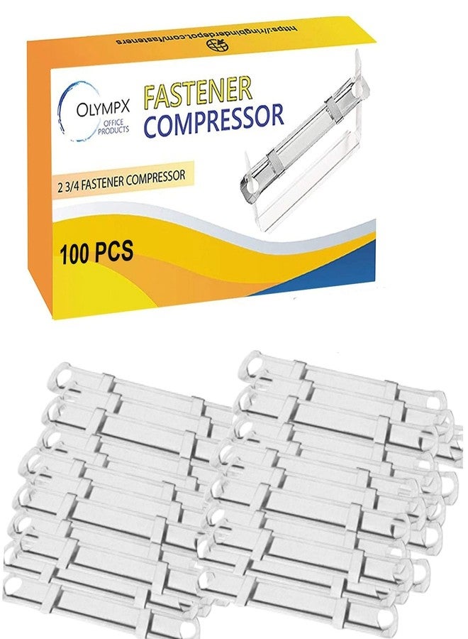 OLYMPX 100 Pcs of Prong Paper Fastener Compressors for Standard 2-Hole Punch, Works with 1 Inch - 3.5 Inch Capacity, 2.75 Inch Center for Paper Fastener Prong Bases, 100 per Box - Image 2