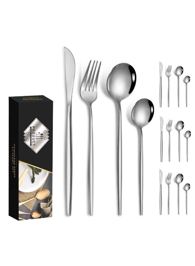 16-Piece Stainless Steel Cutlery Set Silver for Home Office Restaurant Hote，include Spoons, Fork, Knife,Tea spoon,Mirror Finish, Dishwasher Safe,Cutlery Set - Image 5