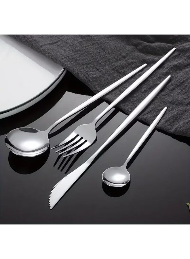 16-Piece Stainless Steel Cutlery Set Silver for Home Office Restaurant Hote，include Spoons, Fork, Knife,Tea spoon,Mirror Finish, Dishwasher Safe,Cutlery Set - Image 2