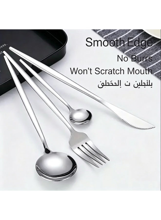 16-Piece Stainless Steel Cutlery Set Silver for Home Office Restaurant Hote，include Spoons, Fork, Knife,Tea spoon,Mirror Finish, Dishwasher Safe,Cutlery Set - Image 3