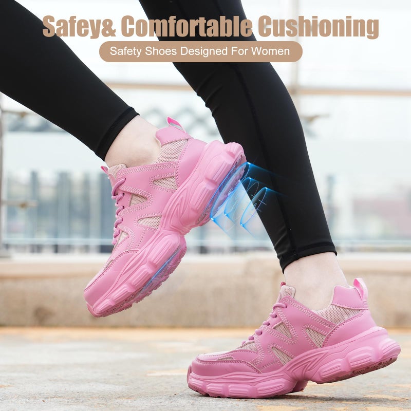 Hogent Steel Toe Shoes for Women Men Wide Non Slip Composite Work Sneakers Indestructible Comfortable Safety Tennis Shoes Lightweight Breathable Construction Sneakers Puncture Proof Ergonomic Design - Image 2