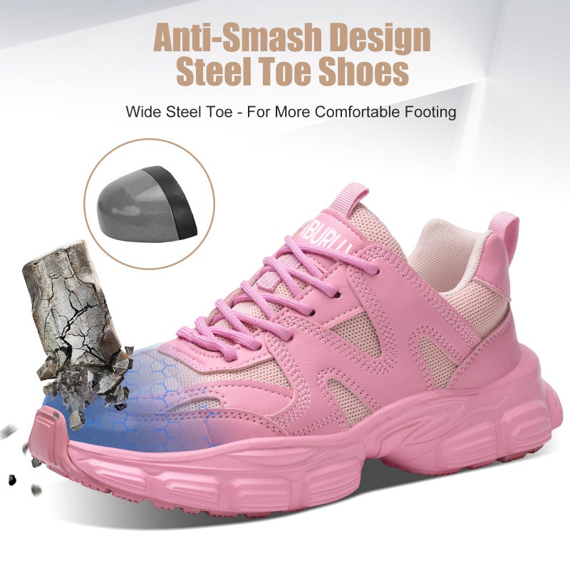 Hogent Steel Toe Shoes for Women Men Wide Non Slip Composite Work Sneakers Indestructible Comfortable Safety Tennis Shoes Lightweight Breathable Construction Sneakers Puncture Proof Ergonomic Design - Image 3