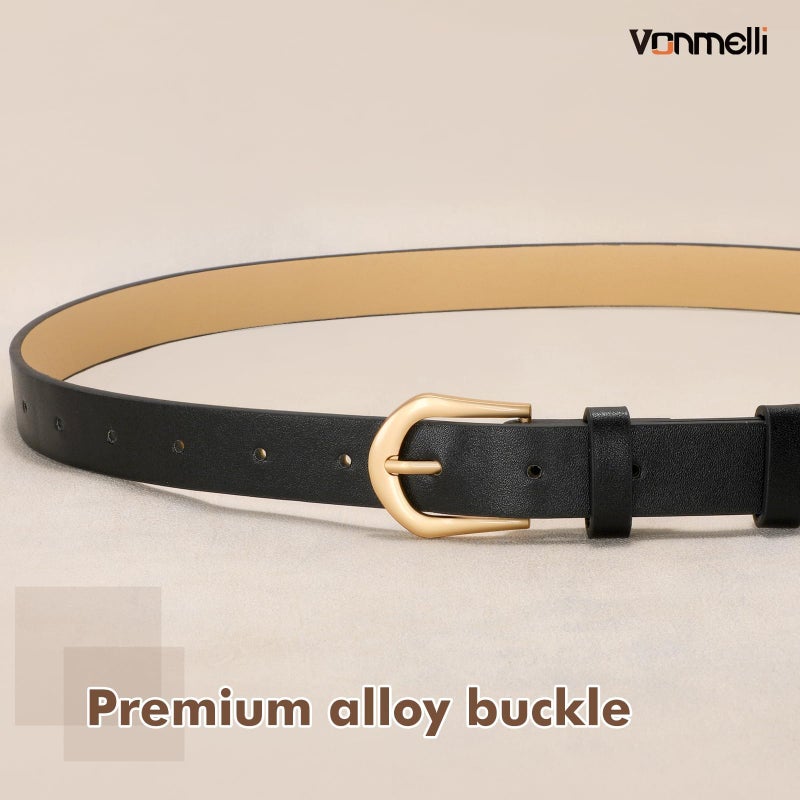 VONMELLI 4 Pack Womens Thin Leather Belt Skinny Waist Belts for Women Fashion Jeans Dress with Gold Buckle, Black Brown Coffee Beige, S - Image 2
