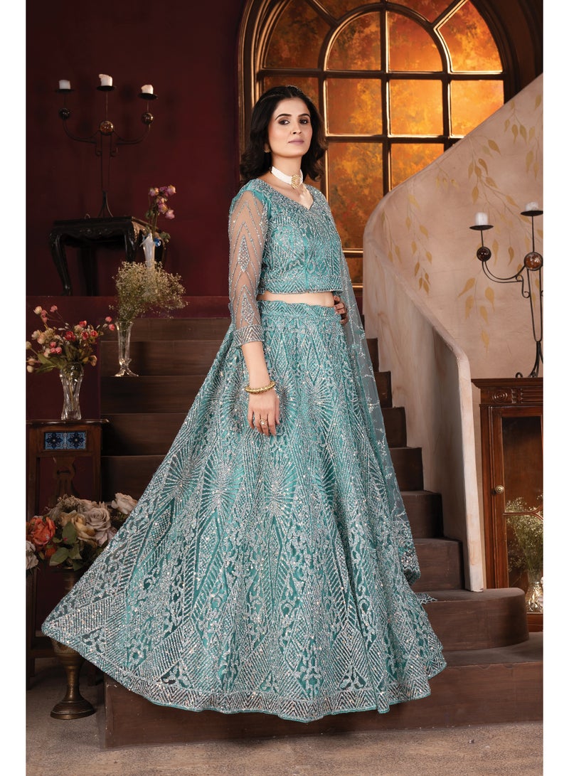 Super Asian Designer Zarkhan Diamond Work Heavy Net Lehenga Set – Showroom Launch Exclusive  - Image 1