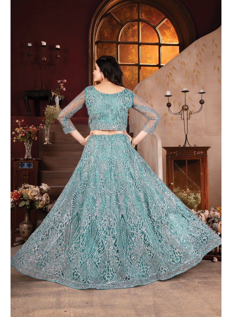 Super Asian Designer Zarkhan Diamond Work Heavy Net Lehenga Set – Showroom Launch Exclusive  - Image 5
