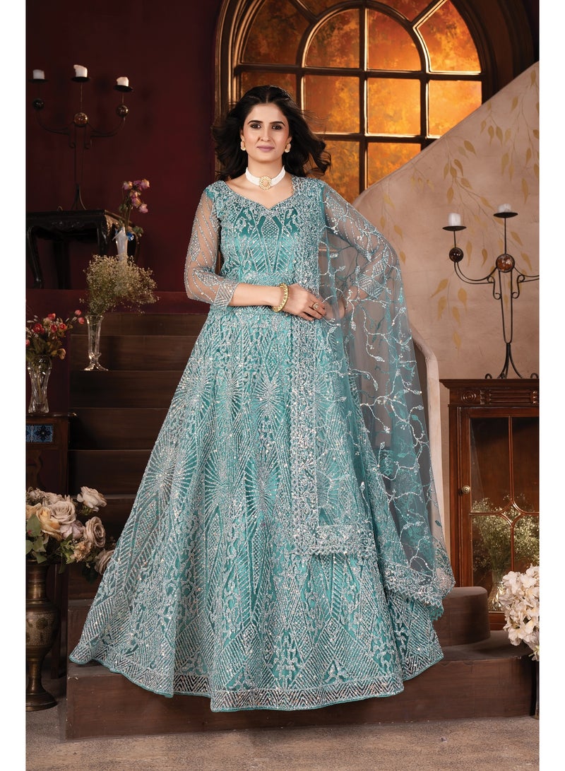 Super Asian Designer Zarkhan Diamond Work Heavy Net Lehenga Set – Showroom Launch Exclusive  - Image 4