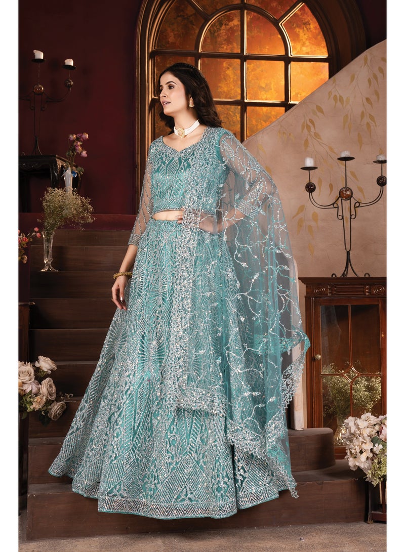 Super Asian Designer Zarkhan Diamond Work Heavy Net Lehenga Set – Showroom Launch Exclusive  - Image 2