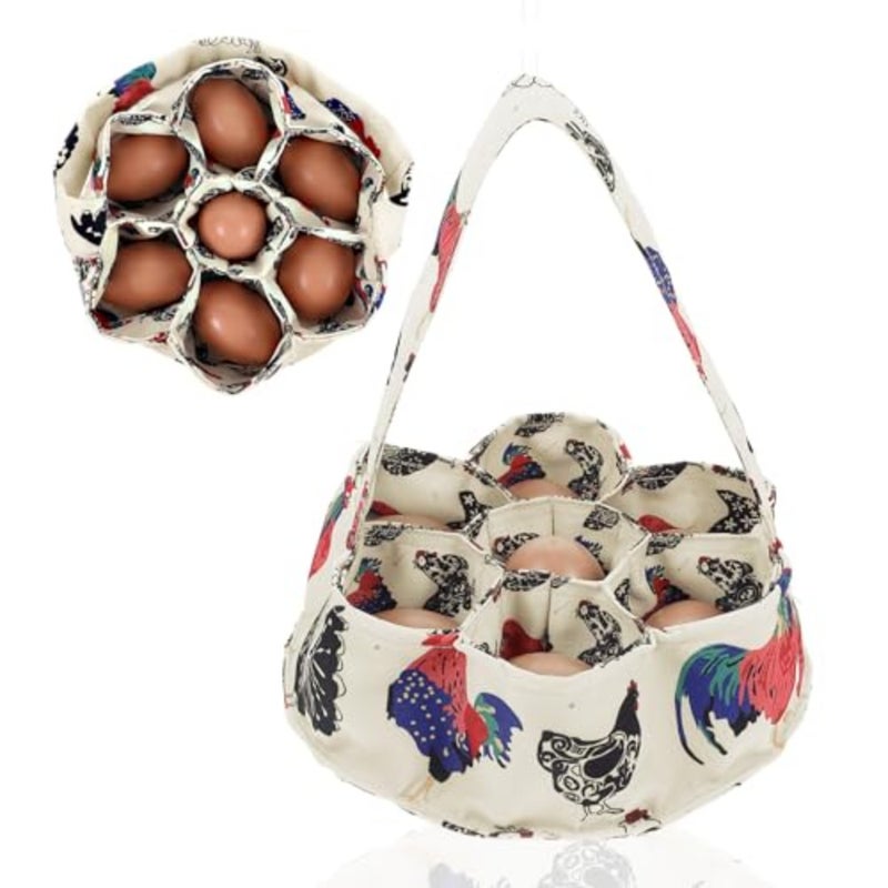 Egg Collecting Basket Canvas Egg Collector With 7 Pouches Portable Farmhouse Chicken Eggs Holder For Chicken Duck Goose Bird Chickens Eggs Basket For Collecting And Gathering Housewife Garden Storage - Image 1