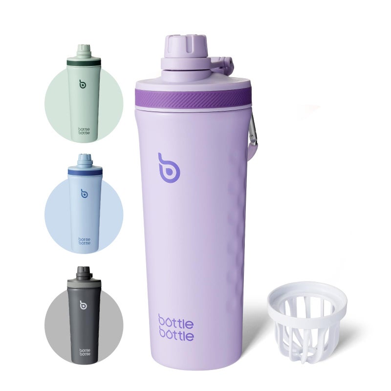BOTTLE BOTTLE 26 oz Insulated Shaker Bottle Stainless Steel Water Bottle with Wire Whisk Reusable Protein Shaker Gym Water Cup Purple