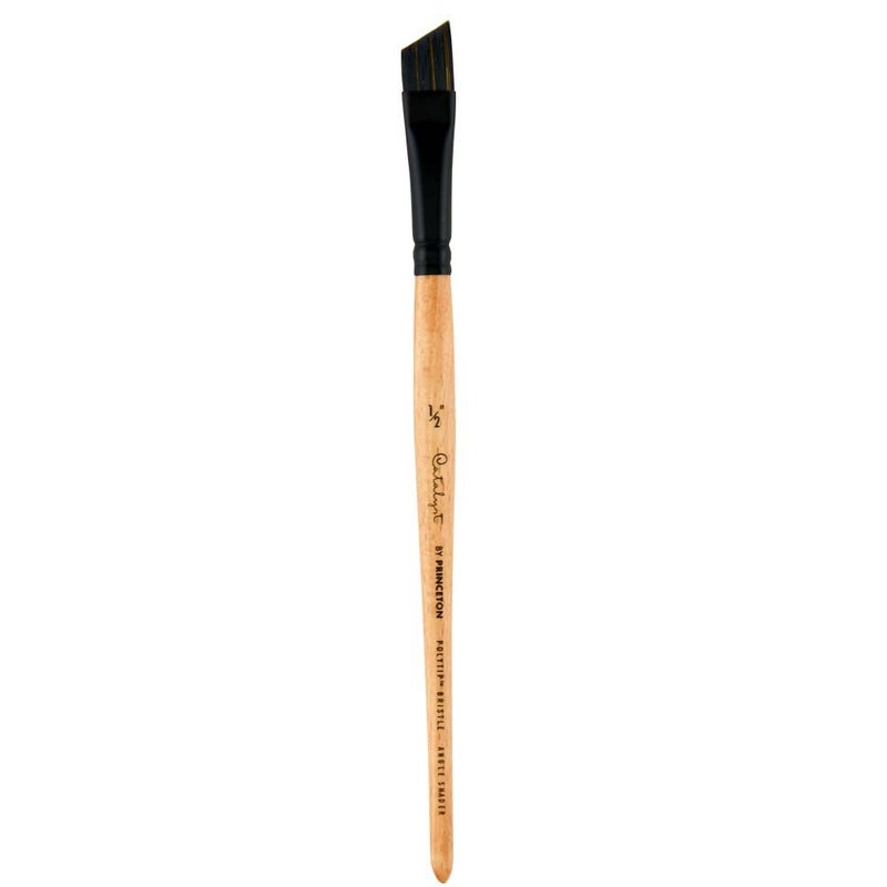Princeton Princeton Catalyst Polytip Brushes for Acrylic and Oil Series 6450 Short Handle Angle Shader Size 12 Inch 