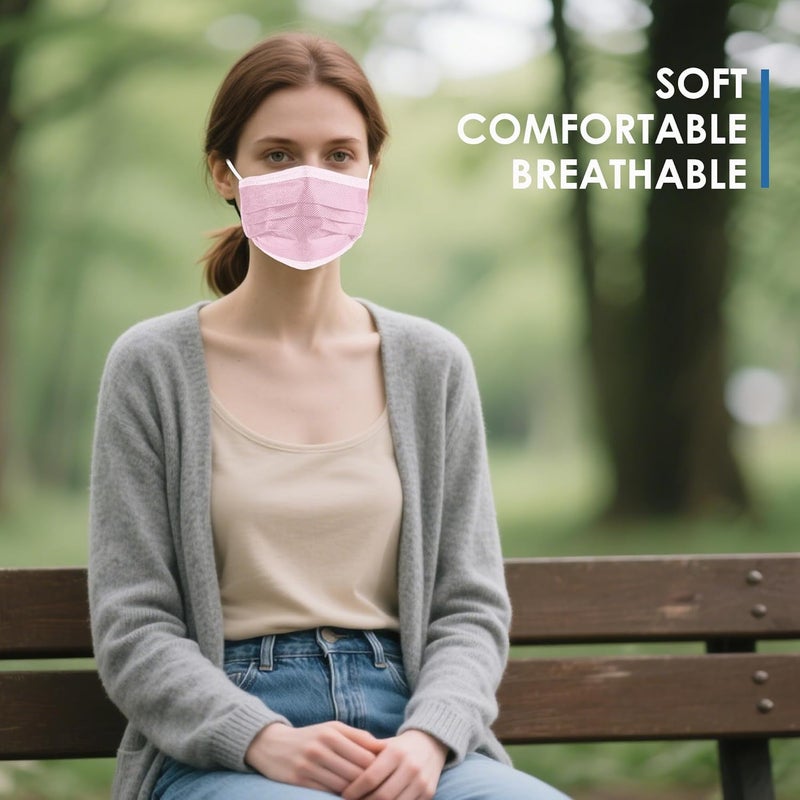 NNPCBT Pink Disposable Face Masks 125 Pack,3-Ply Breathable Mask For Adults,Great For Outdoors,Home, Office, School - Image 5