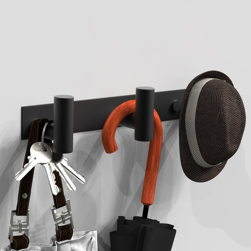 VAEHOLD Black Hat and Coat Wall Mount Rack - 3 Hooks for Robes, Bags, Keys, and Towels - Bathroom Towel Hanger Organizer (1 Pack) - Image 3