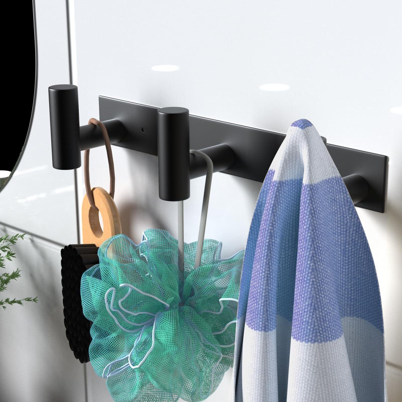 VAEHOLD Black Hat and Coat Wall Mount Rack - 3 Hooks for Robes, Bags, Keys, and Towels - Bathroom Towel Hanger Organizer (1 Pack) - Image 2