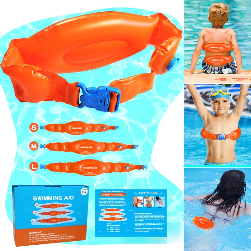 Inflatable Swimming Aid: Orange, 3 Size Belts - Quick Rescue Function, Comfortable Buoyancy Waist Belt for Adult and Child Water Sports, Swimming Emergencies - Image 1