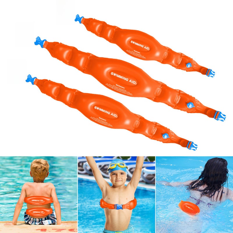 Inflatable Swimming Aid: Orange, 3 Size Belts - Quick Rescue Function, Comfortable Buoyancy Waist Belt for Adult and Child Water Sports, Swimming Emergencies - Image 2