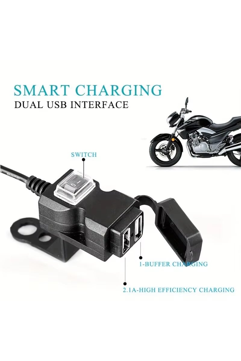 إيروريكس قطعة واحدة من محول شاحن دراجة نارية بمنفذي USB مزدوجين 9-12 فولت، مقاوم للماء، يُركّب على مقود الدراجة النارية... - Image 4