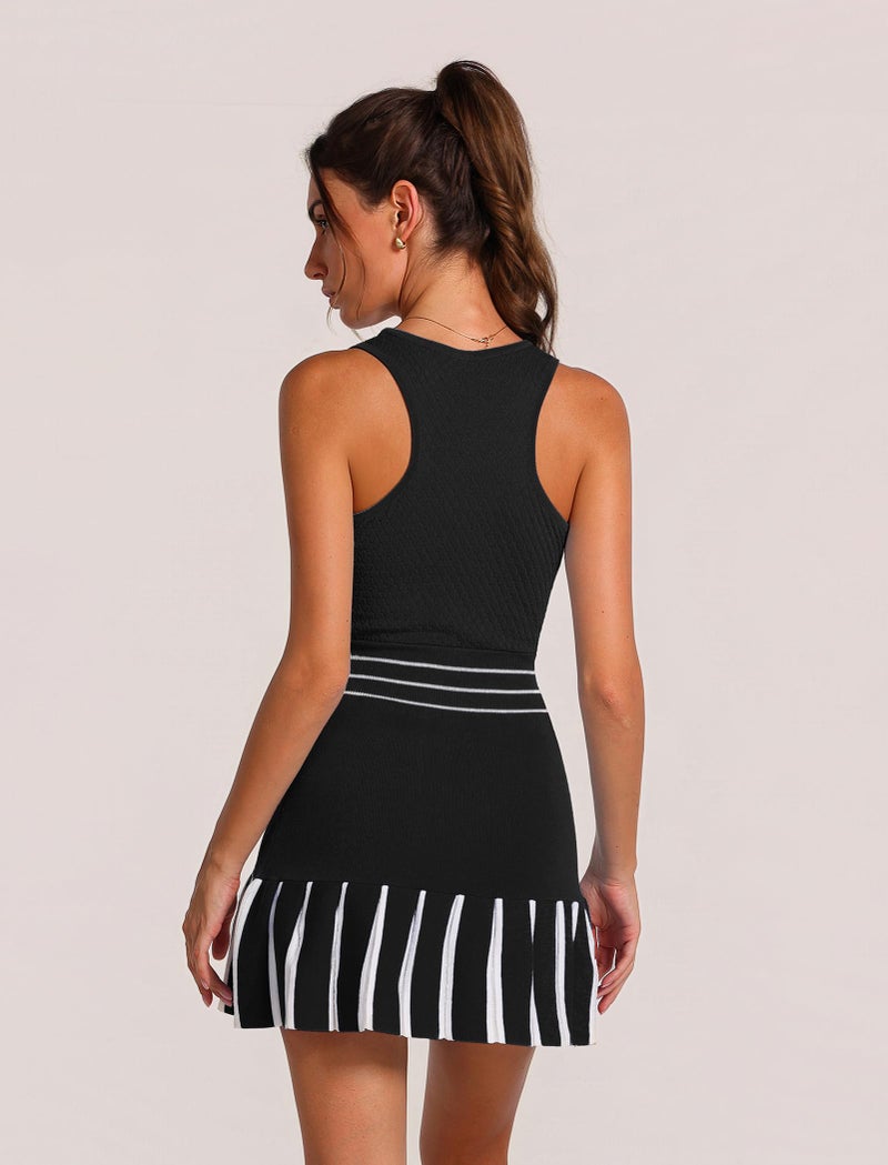 ABOCIW Athletic Dress for Women V Neck Half Zip Knit Tennis Dress with Shorts Summer Sleeveless Workout Golf Dresses for Women Sports Exercise Sports Active Black Small - Image 2