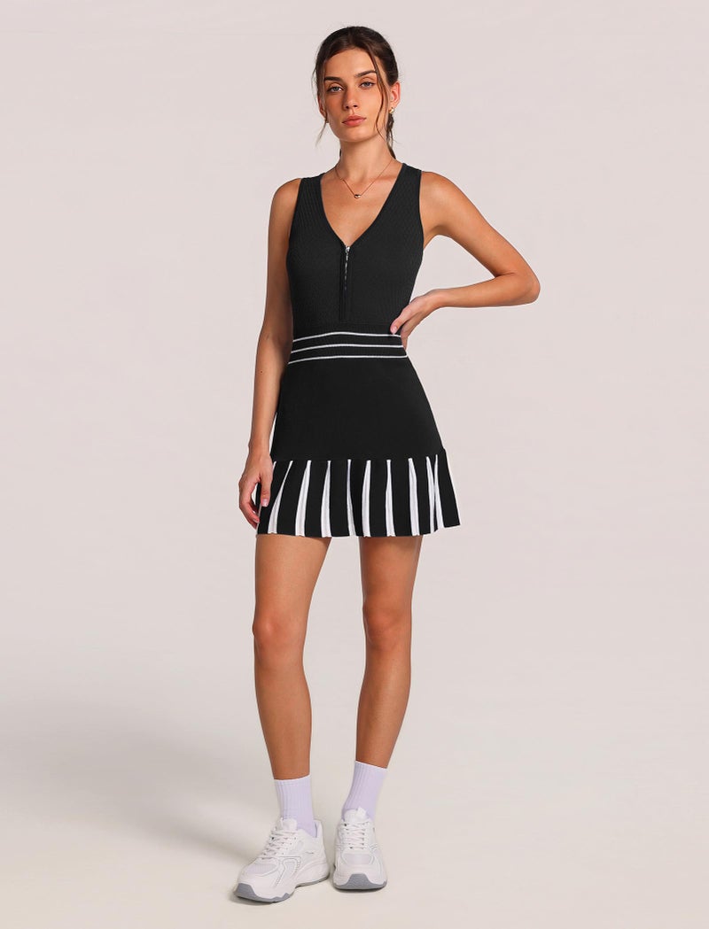 ABOCIW Athletic Dress for Women V Neck Half Zip Knit Tennis Dress with Shorts Summer Sleeveless Workout Golf Dresses for Women Sports Exercise Sports Active Black Small - Image 5