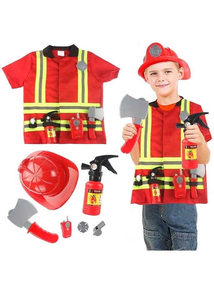 YelaJoy Firefighter Costumes for Kids, Firefighter Accessories Toys, 7 Piece Firefighter Costume Kids Role Play Dress Up Toy Set for Kids, Boys and Girls - Image 1