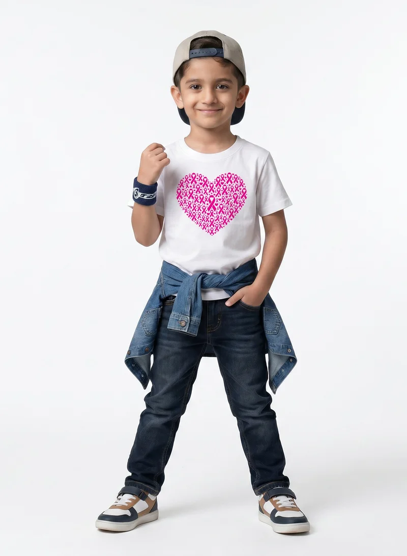 Funkaar White Breast Cancer Awareness Pink Ribbon Heart Kids T-Shirt  | Best Price UAE