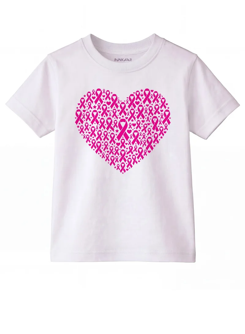 Funkaar White Breast Cancer Awareness Pink Ribbon Heart Kids T-Shirt  | Best Price UAE